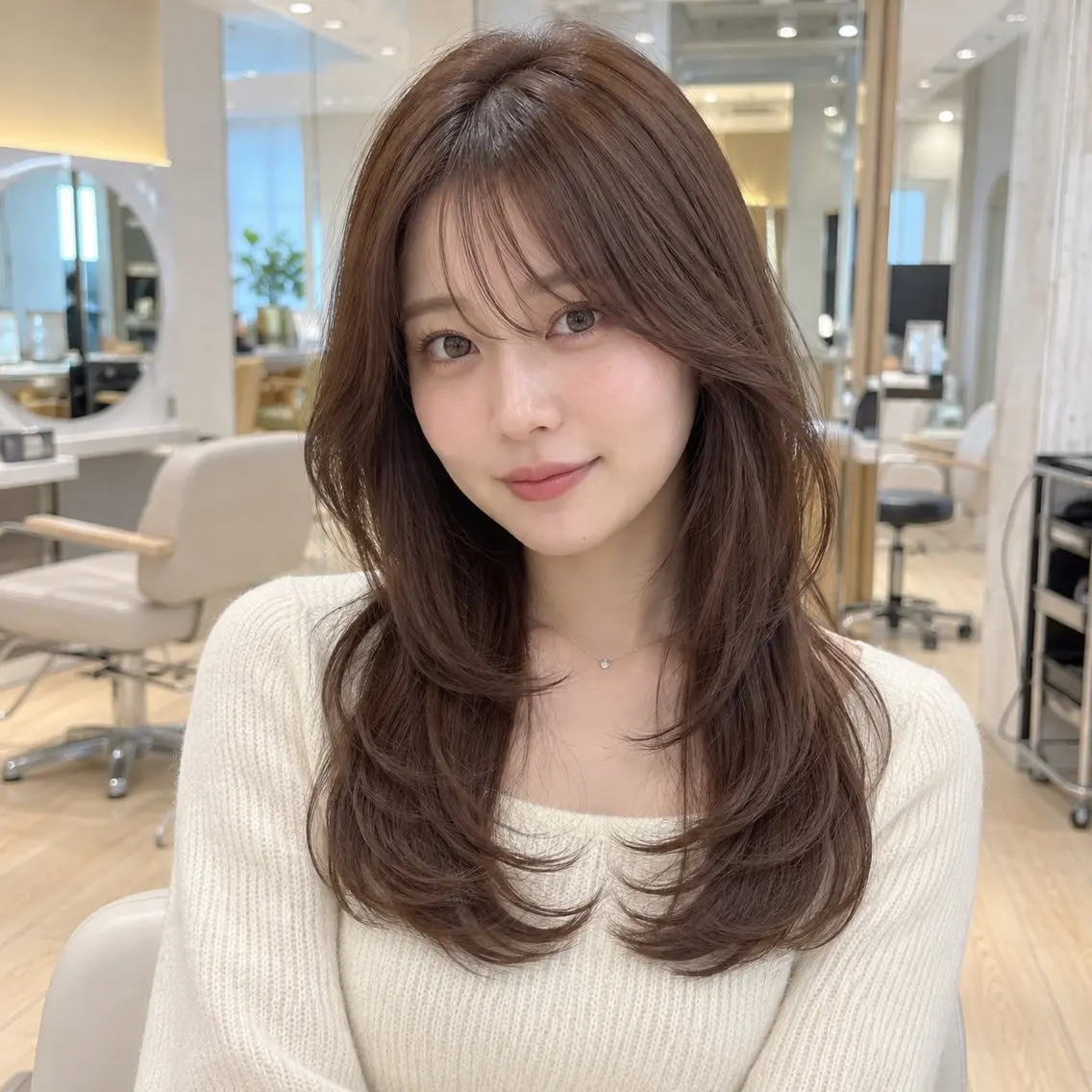 ロング カラー ブラウンカラー 顔まわりレイヤー 顔周りカット レイヤーカット 顔周りレイヤー/透明 感カラー/難波雄雅のヘアスタイル