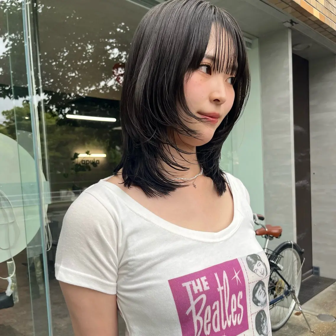 ミディアム カラー 黒髪 レイヤーカット カット ヘアカラー トリートメント yuumi/大濠🪷 顔周り/ハイトーンのヘアスタイル