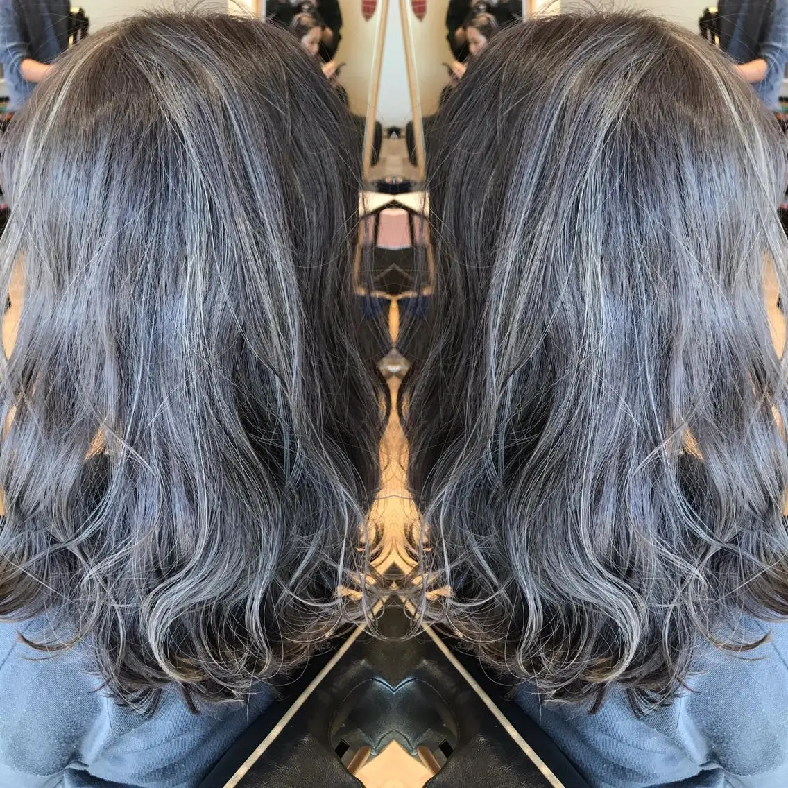 セミロング カラー ブリーチ 透明感カラー シルバー ヘアカラー 大久保 隆蔵のヘアスタイル