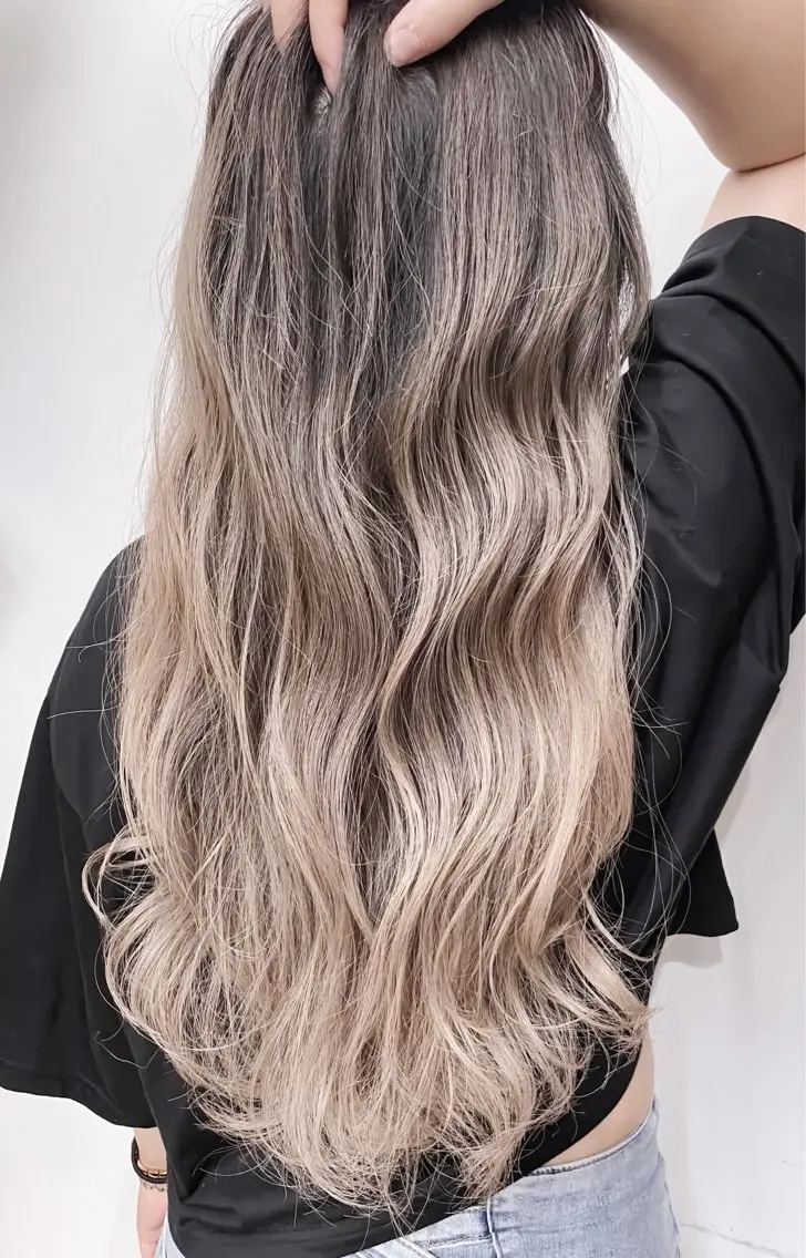 ロング カラー ヘアアレンジ バレイヤージュ ブリーチ 透明感カラー ハイライトカラー ハイライト バレイヤージュ 藤沢 髪質改善 竹内ケンゴのヘアスタイル