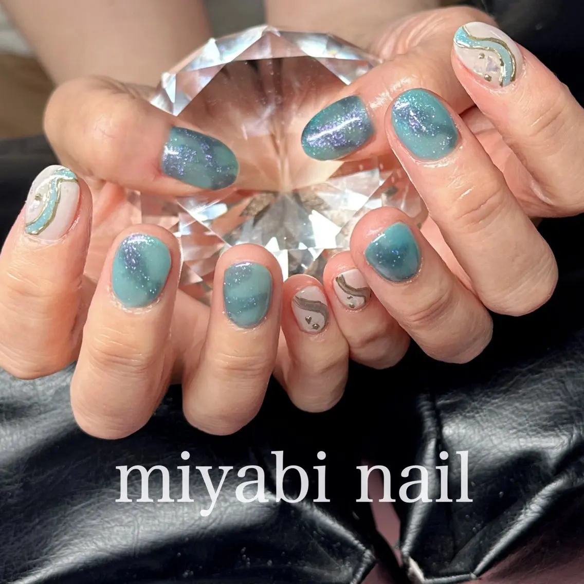 ネイル アートネイル ブルー ジェルネイル キラキラネイル ラメ(グリッター) ハンドネイル miyabi nail 桂川駅近くのネイルデザイン