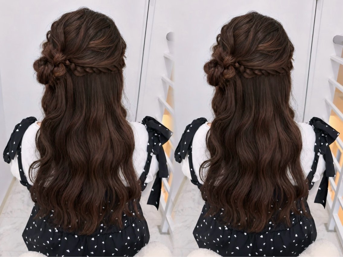 ヘアアレンジ ハーフアップ お団子ヘア ヘアセット 🪞Purasia. Yamaneのマツエク・マツパデザイン