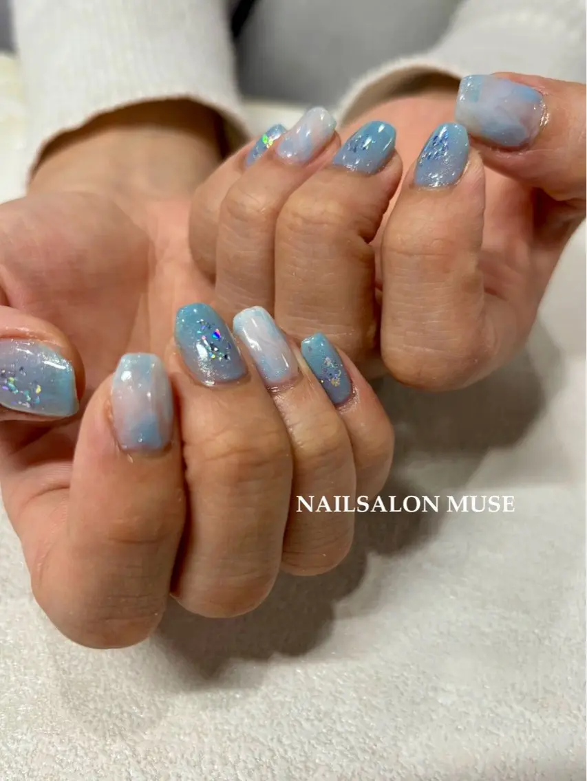 ネイル ブルー ジェルネイル ラメ(グリッター) マグネットネイル ワンカラーネイル Nail Salon MUSE Taeのネイルデザイン