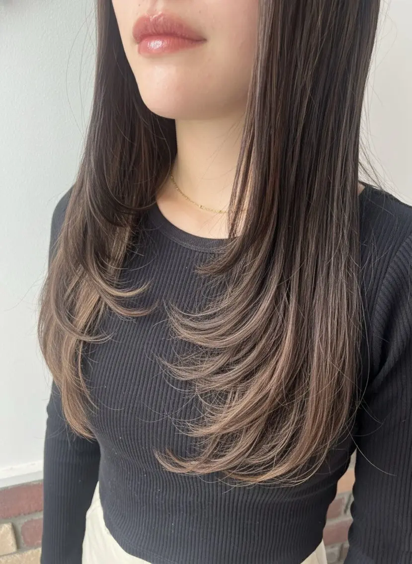 ロング カラー カット ヘアカラー トリートメント ボブ🍊暖色カラー 浅草【Bob美容師】のヘアスタイル