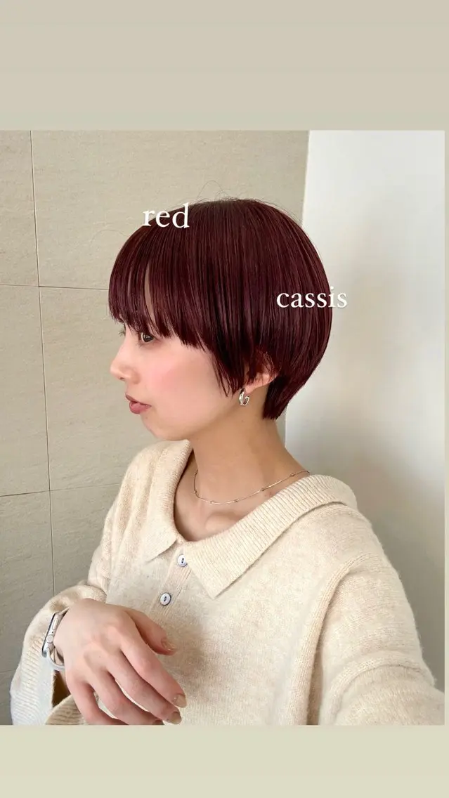 ショート カラー 丸みショート ベージュカラー ブリーチ ブラウンカラー カシス 顔まわり🥨レイヤー /透明感/水口舞奈のヘアスタイル