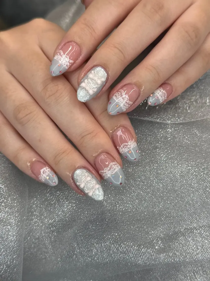 ネイル フットネイル 氷ネイル・うるうるネイル マットネイル ニュアンスネイル リボン ハンドネイル Akina Nailのネイルデザイン