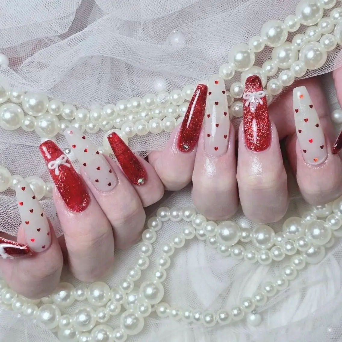 ネイル ジェルネイル ハート リボン スカルプネイル ネイルチップ ハンドネイル Nail lieNのネイルデザイン