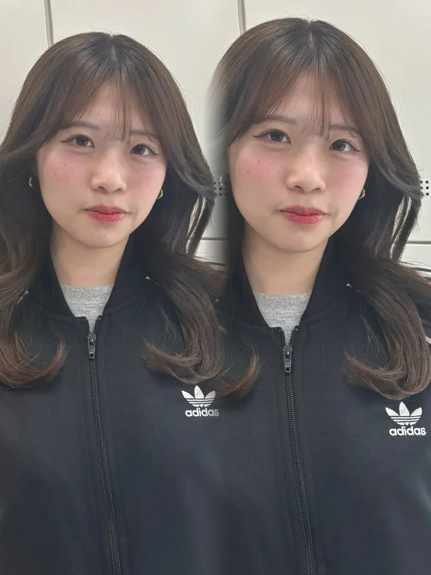 ロング 顔周りカット 韓国風ヘア レイヤーカット ヘアカラー トリートメント 顔まわりレイヤー/諒 オリーブカラー/天神のヘアスタイル