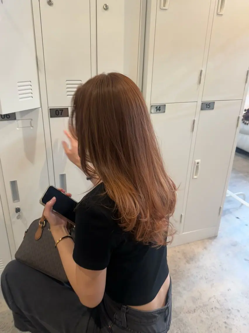 ロング カラー ベージュカラー ハイライトカラー オレンジ オレンジベージュ ハイライト カット ヘアカラー トリートメント 中目黒🌼 🌼ハナのヘアスタイル