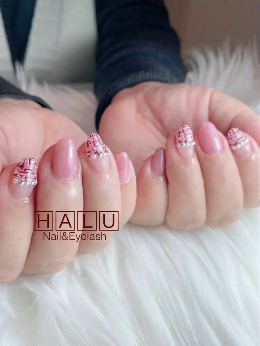 ネイル フレンチネイル ツイードネイル HALU ハルのネイルデザイン