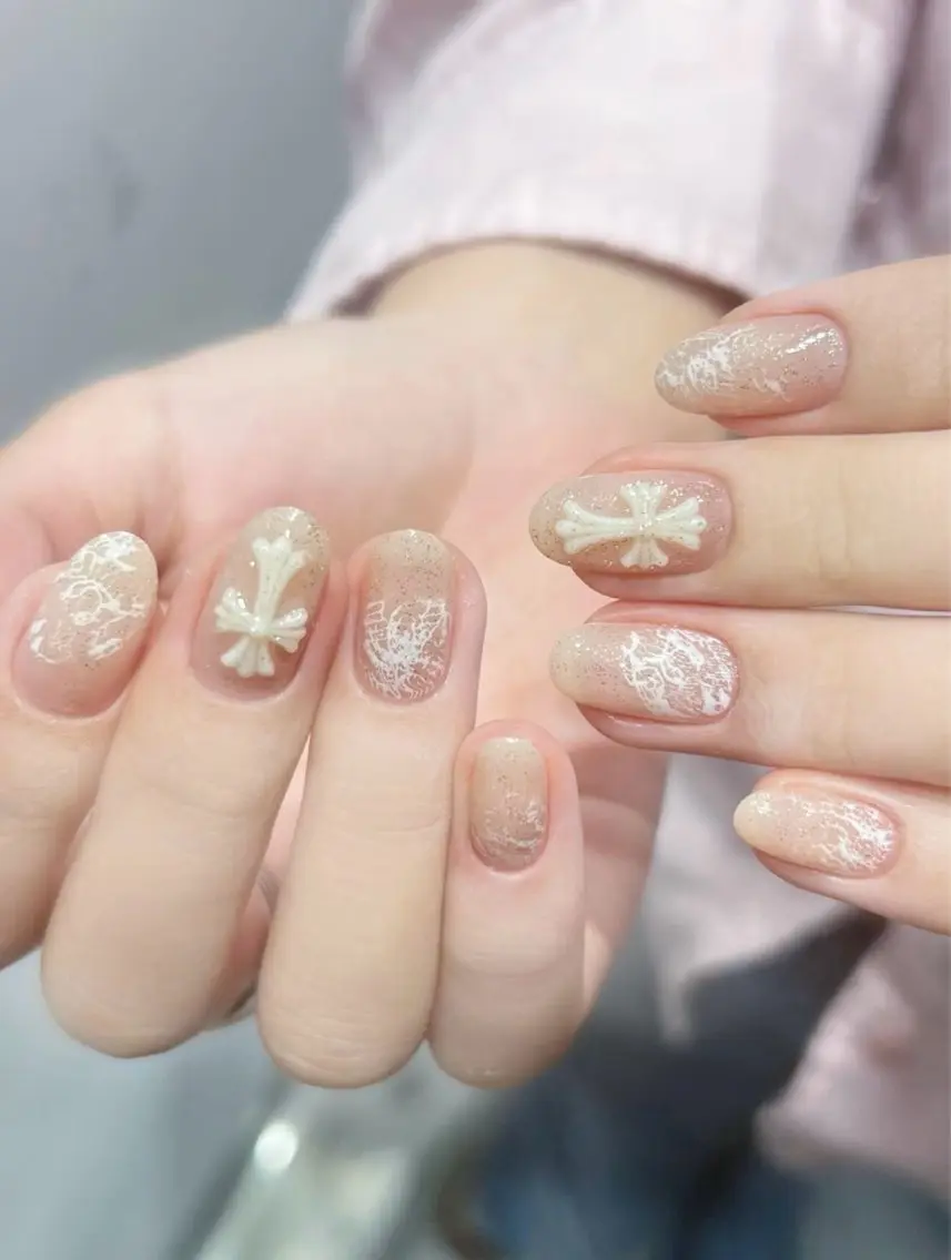ネイル アートネイル 韓国ネイル レース リボン シンプルネイル VELA ネイルサロンのネイルデザイン