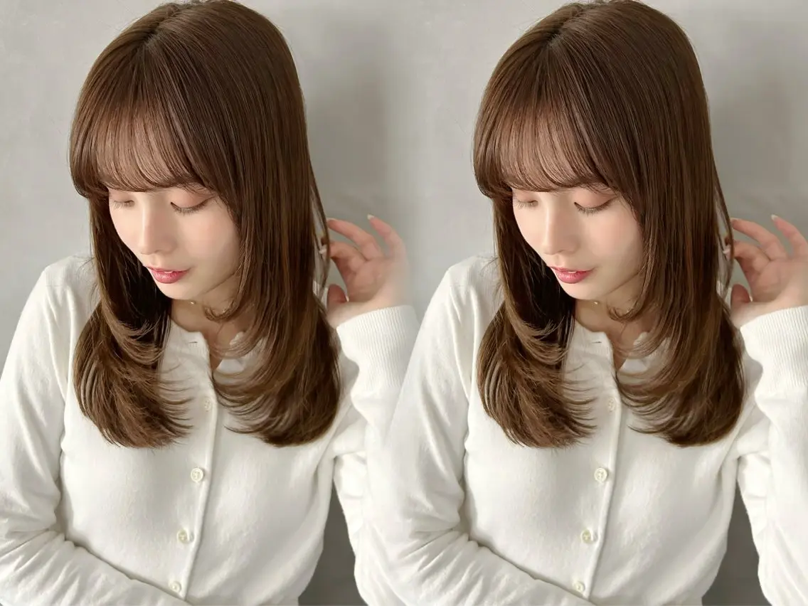 ミディアム カラー ミディアムレイヤー レイヤーカット カット ヘアカラー トリートメント 池袋/小顔レイヤー/ 顔まわり/taigaのヘアスタイル