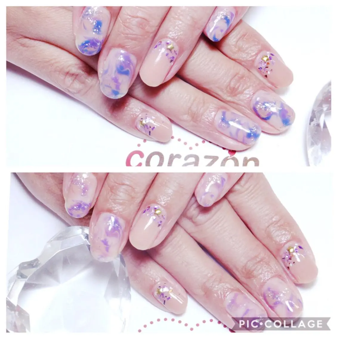 ネイル ジェルネイル 大理石ネイル(マーブル) ニュアンスネイル ピンク パープル ネイリスト aicoのネイルデザイン