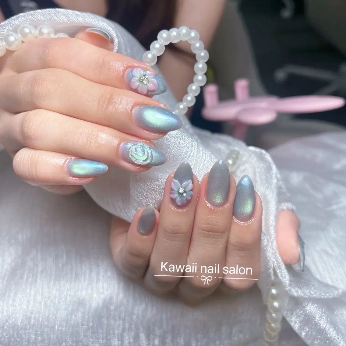 ネイル ドット フットネイル フレンチネイル 韓国ネイル マグネットネイル Hina KawaiiNailのネイルデザイン