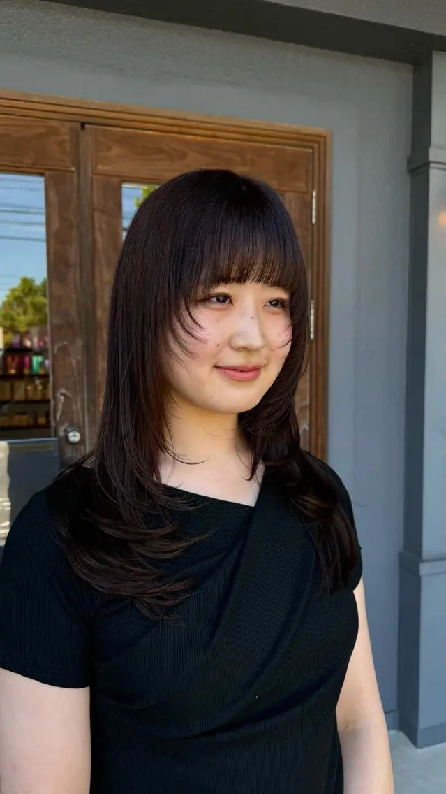 ロング カラー 顔周りカット レイヤーカット カット ヘアカラー 暖色カラー/髪質改善 /レイヤーカット/翠のヘアスタイル