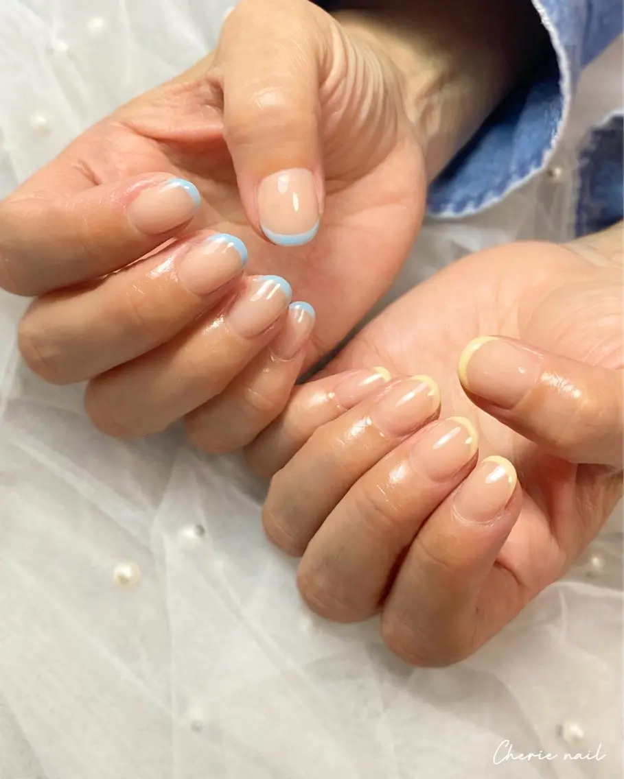 ネイル フレンチネイル ジェルネイル オフィスネイル パステルネイル 春ネイル ハンドネイル Cherienail yunaのネイルデザイン