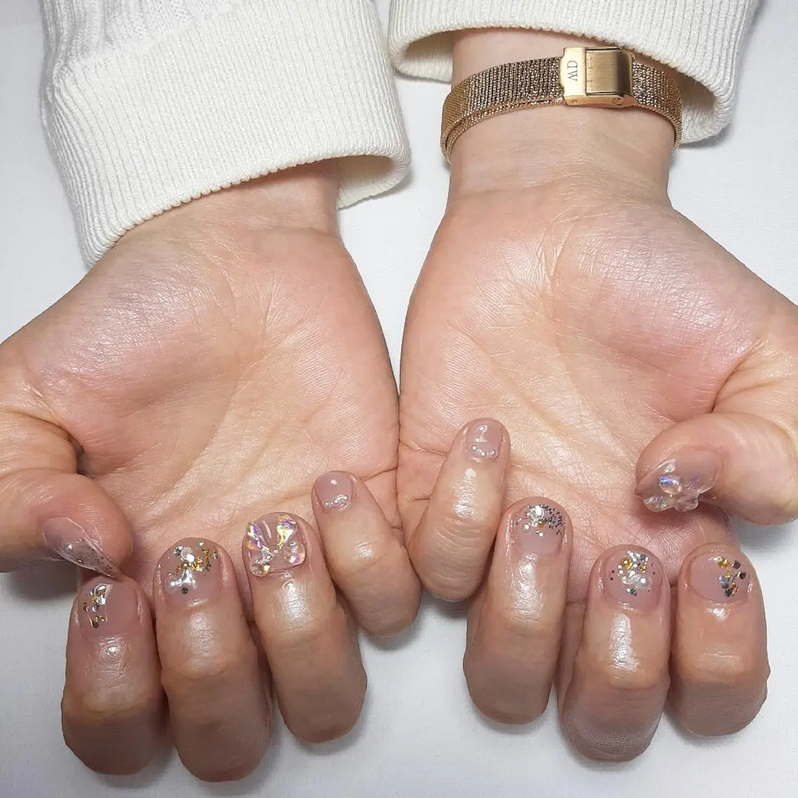 ネイル ブラウン ピンク リボン owlnail /持込みデザイン専門のネイルデザイン