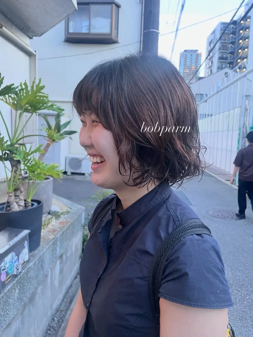 ミディアム パーマ ミントカラー🌱上村 瑞紀のヘアスタイル