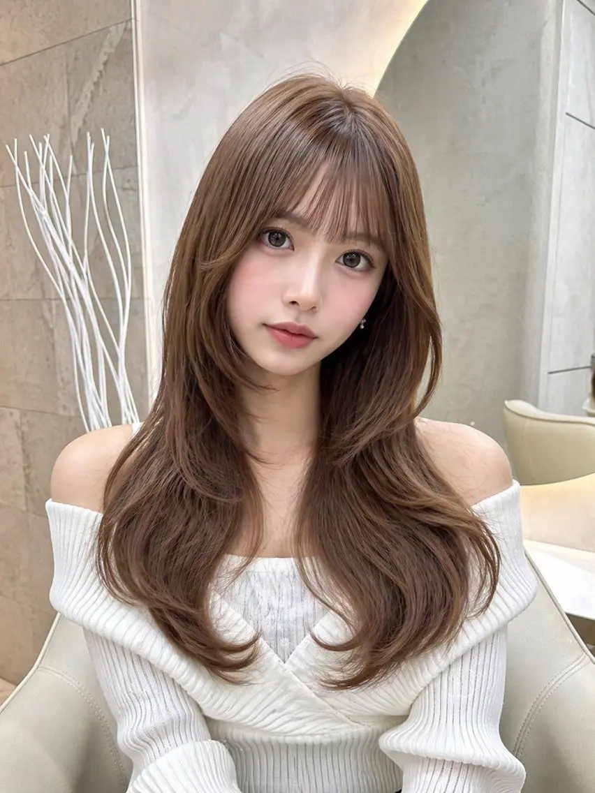 ロング カラー パーマ ヘアアレンジ カット ヘアカラー トリートメント 🤍韓国風レイヤー/ 艶髪🤍鳥越美羽のヘアスタイル