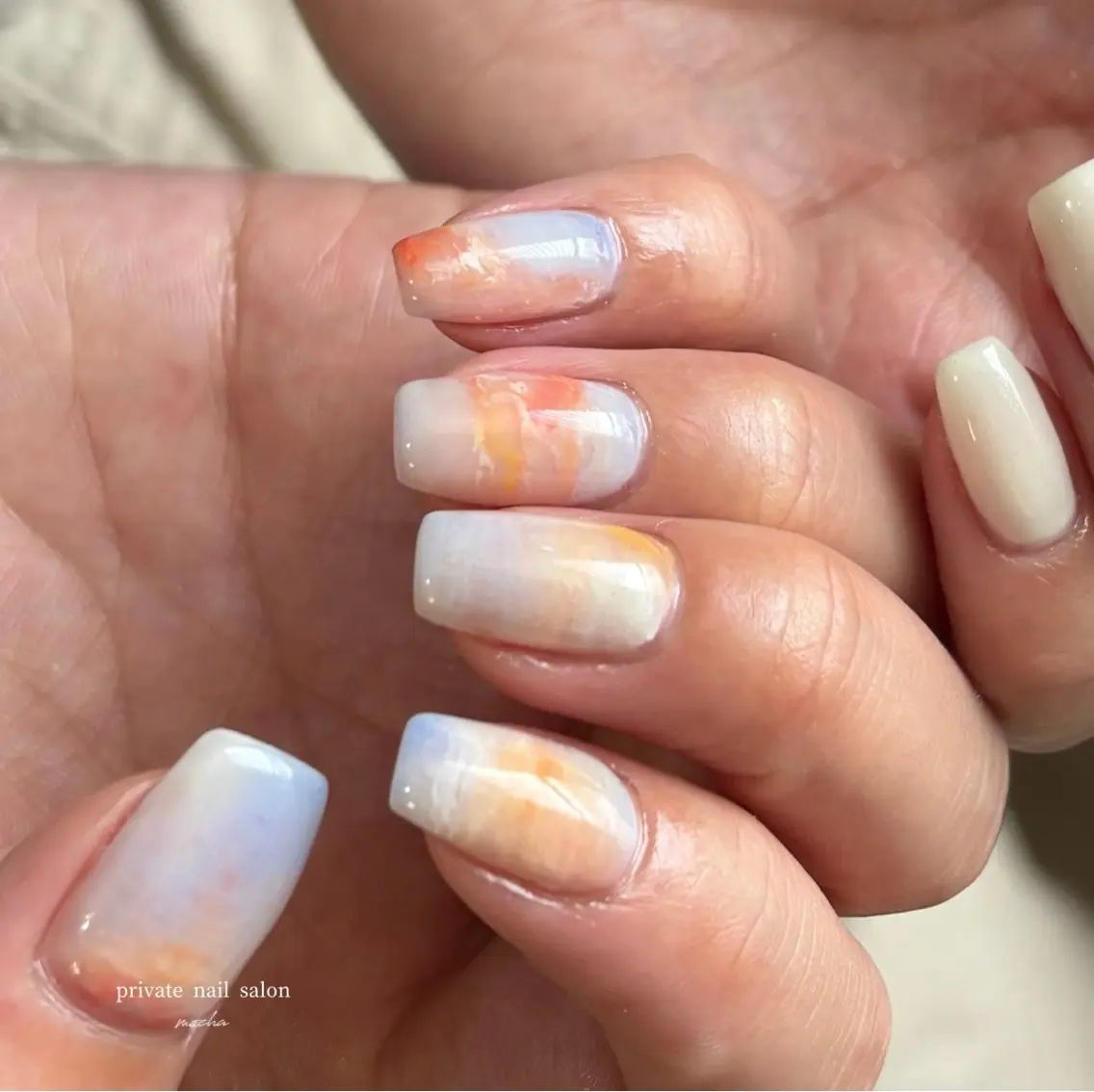 ネイル カジュアル フレンチネイル マグネットネイル ミラーネイル ニュアンスネイル ハンドネイル mocha nailのネイルデザイン