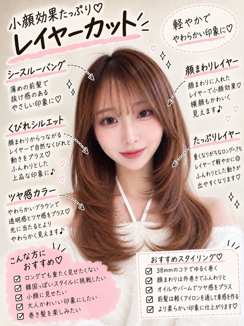 ロング カラー ロングレイヤー ブラウンカラー 透明感カラー くびれヘア 顔まわりレイヤー カット ヘアカラー トリートメント ヘッドスパ AOI 🎀のヘアスタイル
