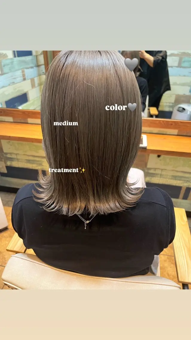 ミディアム カラー ヘアカラー 縮毛矯正✨艶カラー 🤍佐々木彩衣のヘアスタイル