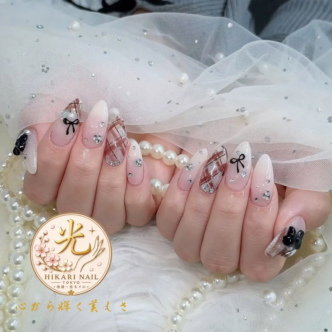 ネイル チークネイル 長さ出し フレンチネイル ガーリー ハロウィン ハンドネイル HikariNail Ikebukuroのネイルデザイン