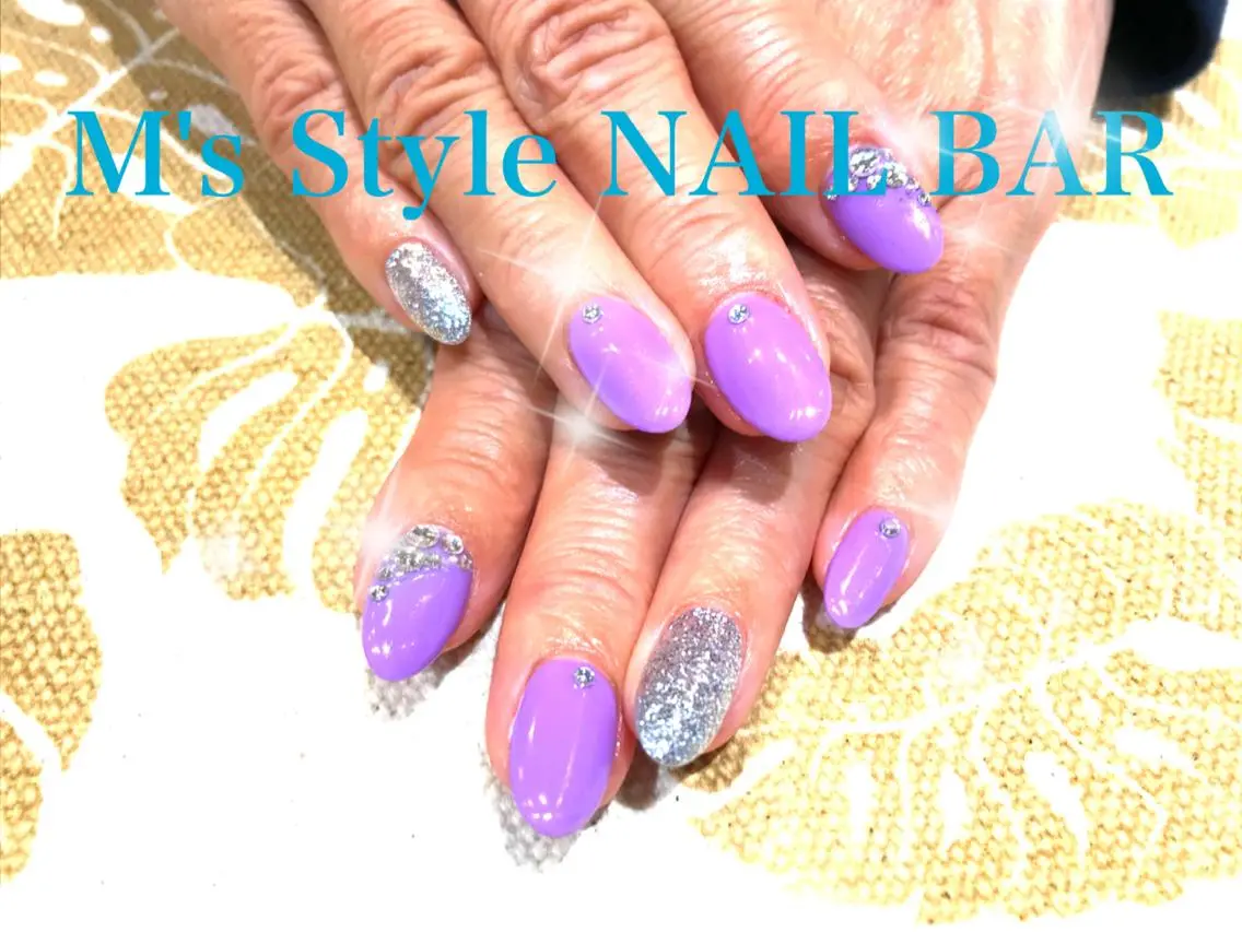 ネイル パープル ストーンネイル ハンドネイル M's Style NAIL BARのネイルデザイン