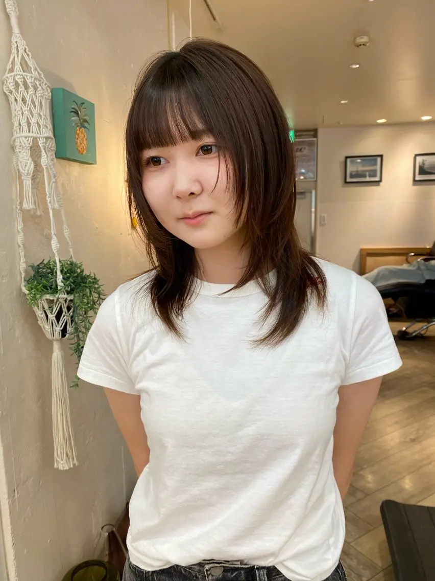 セミロング カラー カット ヘアカラー ナチュラルヘア🫧 ナナミのヘアスタイル