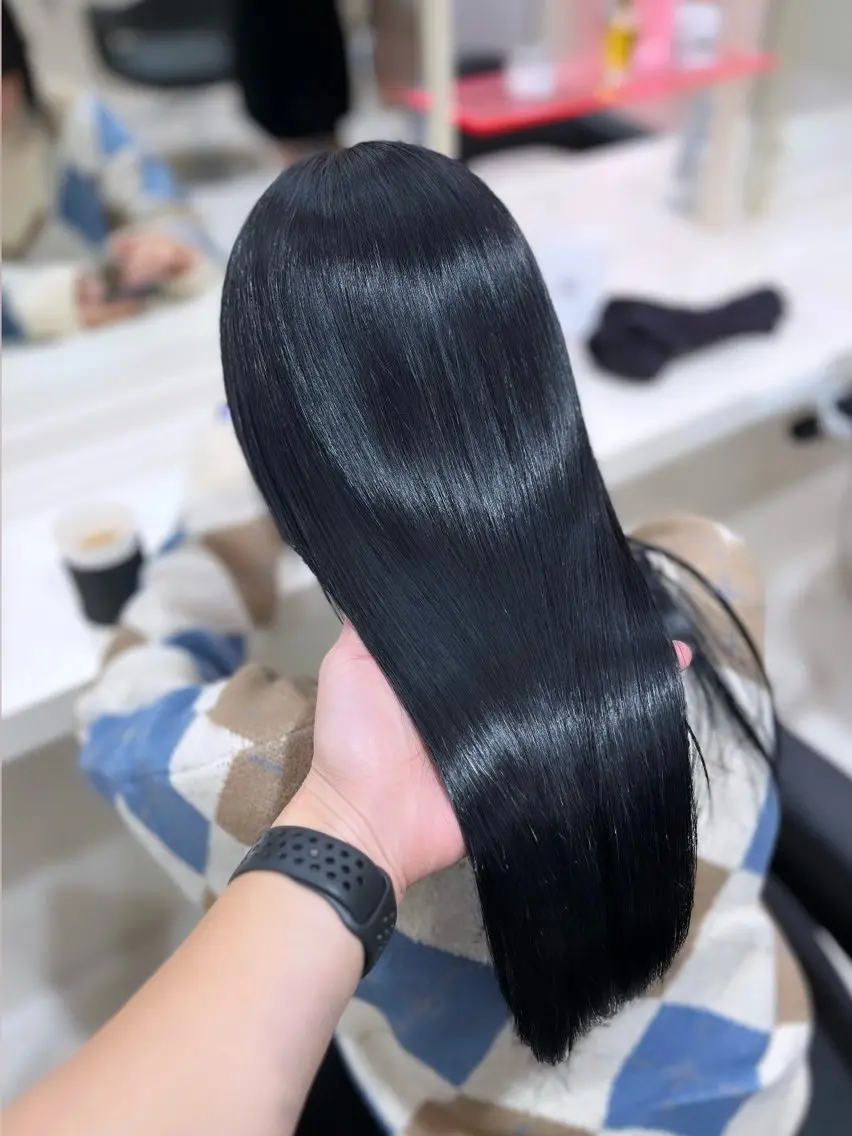 ロング 縮毛矯正 カット ヘアカラー 縮毛矯正 縮毛矯正× ブルーブラック/池袋のヘアスタイル