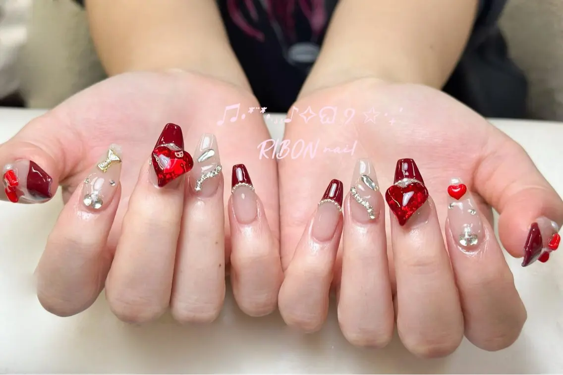 ネイル チークネイル 長さ出し フレンチネイル ジェルネイル グラデーション RIBON nail 高田馬場のネイルデザイン