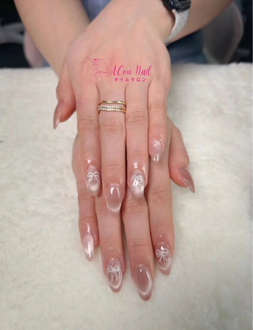 ネイル 桜ネイル 長さ出し フラワーネイル フレンチネイル ジェルネイル ハンドネイル ACon NailSalonのネイルデザイン