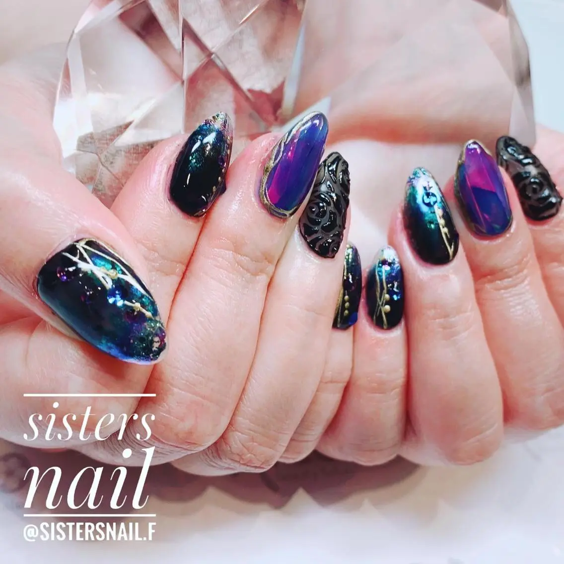 ネイル アートネイル オーロラネイル ホログラムネイル キラキラネイル レース sisters nail.fのネイルデザイン