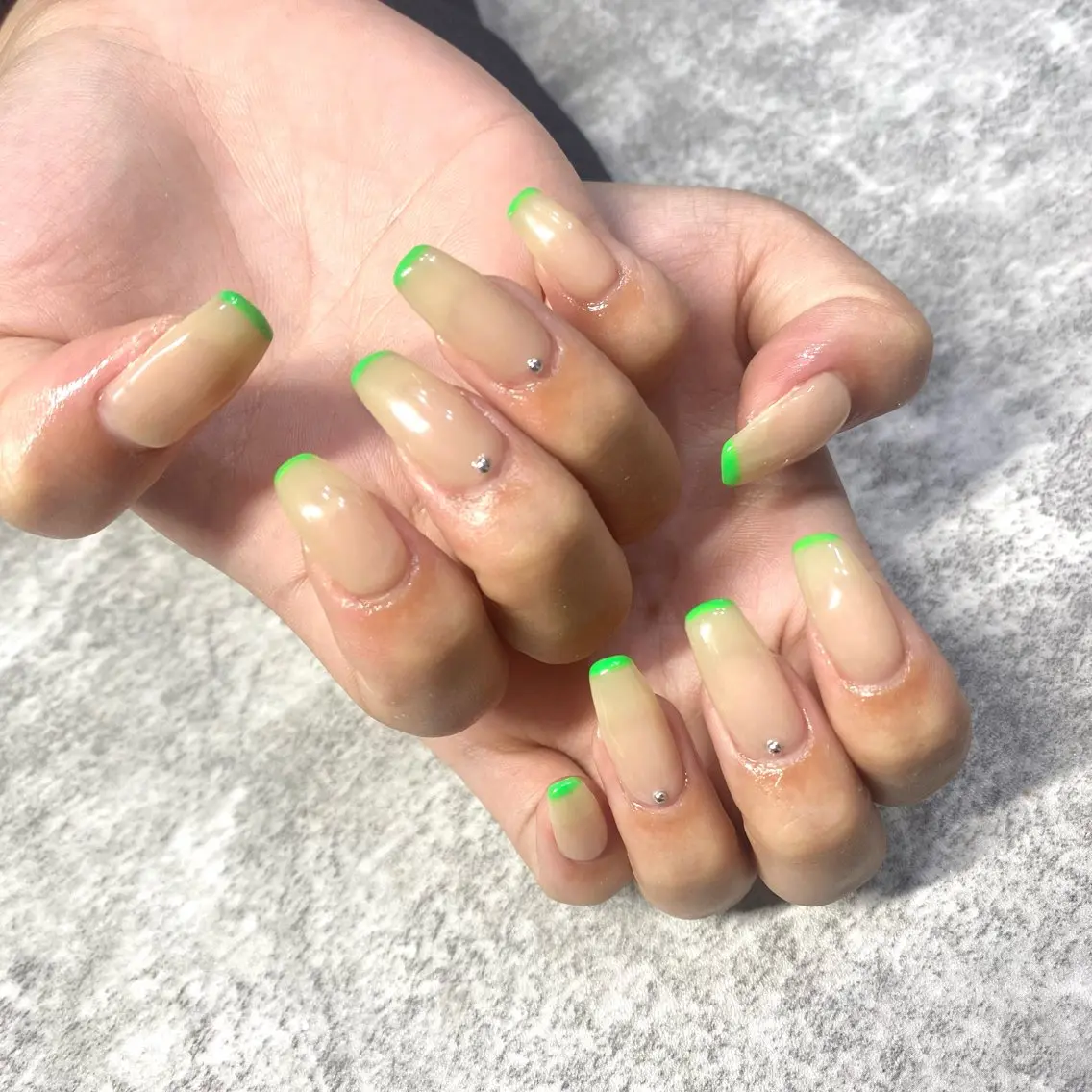ネイル フレンチネイル グリーン ハンドネイル ★Rinail... .のネイルデザイン