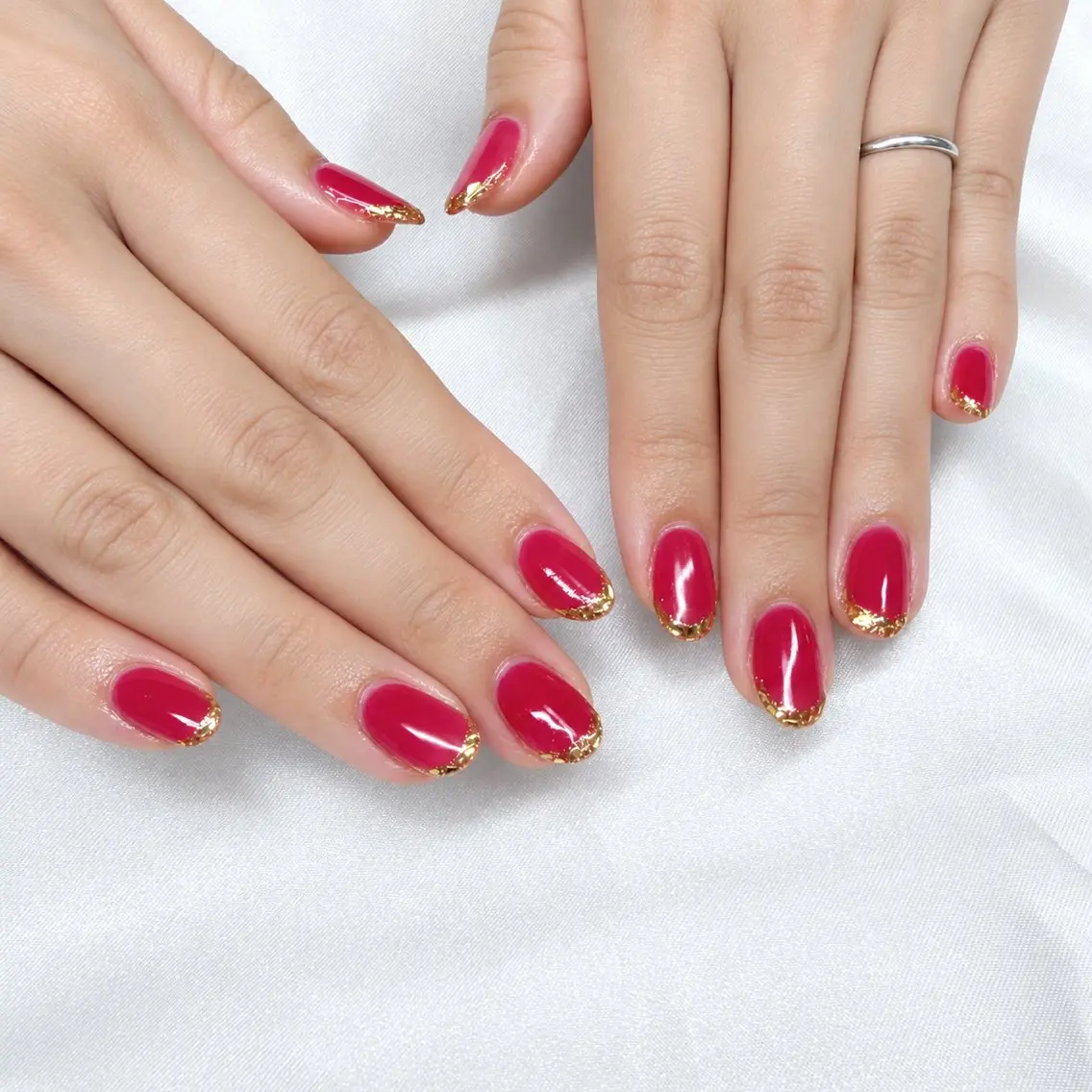 ネイル ボルドー フレンチネイル ゴールド ハンドネイル Mynail プライベートサロンのネイルデザイン