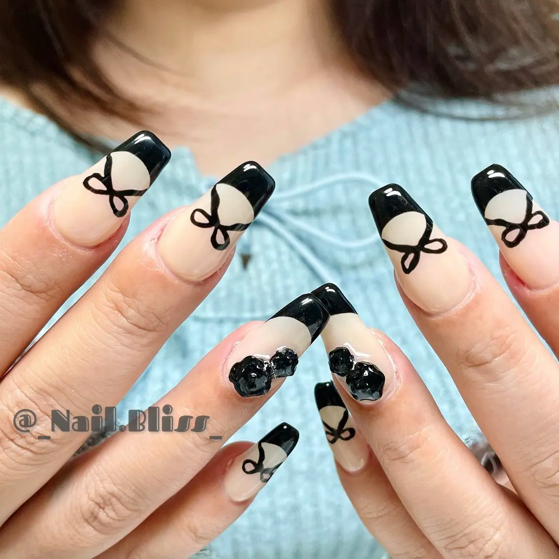 ネイル フレンチネイル 持ち込み リボン ハンドネイル NAIL BLISSのネイルデザイン