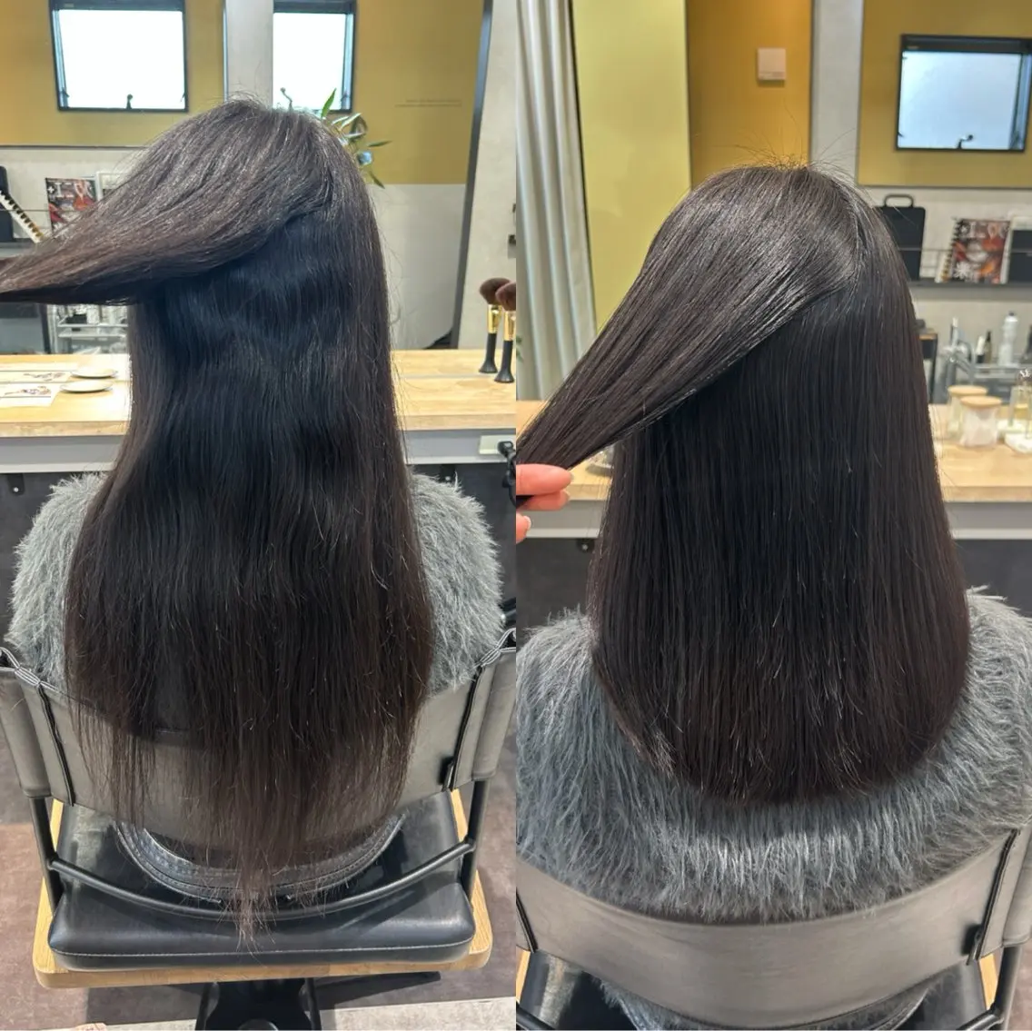 セミロング パーマ 髪質改善 ストレートパーマ カット 縮毛矯正 トリートメント hubhair レイヤー/透明感のヘアスタイル