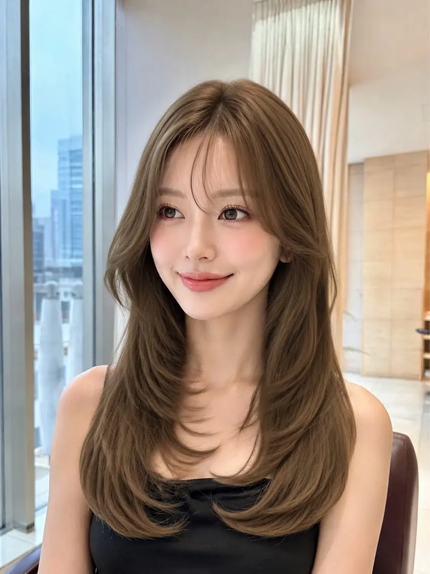 ロング カット ヘアカラー トリートメント 🫧色素薄めダブル カラー🩵レイヤーのヘアスタイル