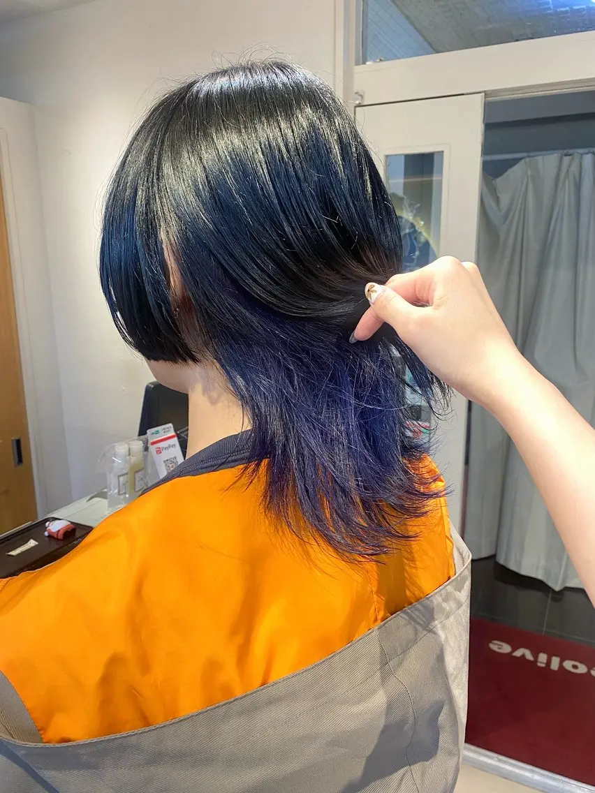 ミディアム カラー ブリーチ ブルーカラー ブルーラベンダー ラベンダーカラー Aya　ブリーチなし 🌱　ダブルカラーのヘアスタイル