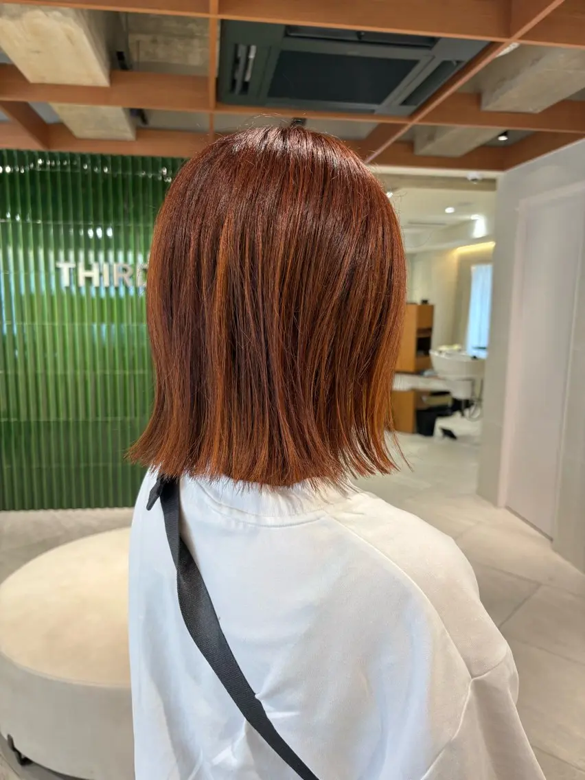 ミディアム カラー オレンジ ヘアカラー ボブ/透け感カラー tomoeのヘアスタイル