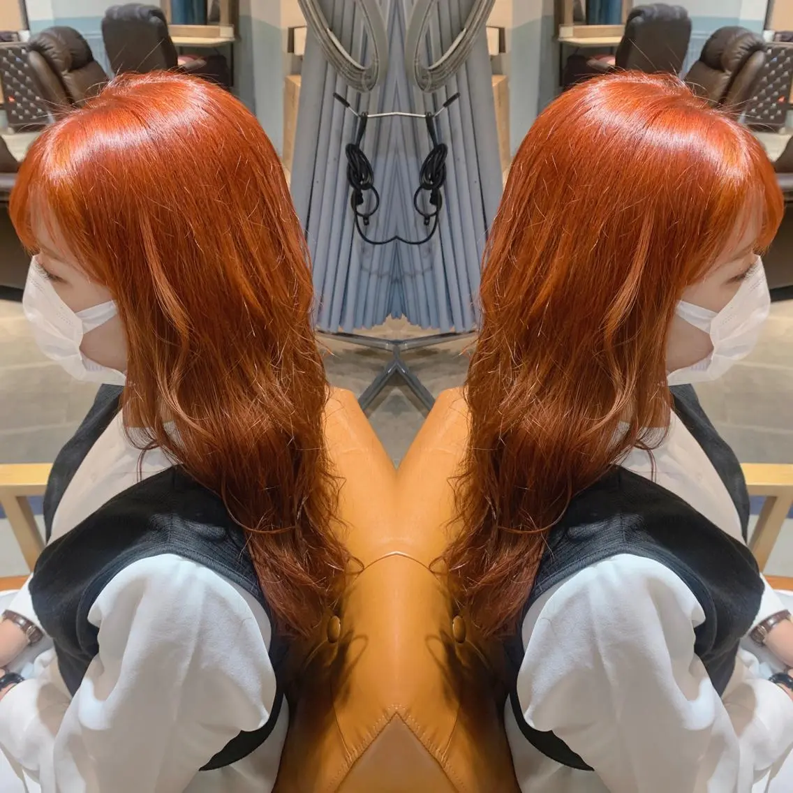 ロング カラー オレンジ ムルギョル巻き 韓国🇰🇷 ✂︎hair 内田愛のヘアスタイル