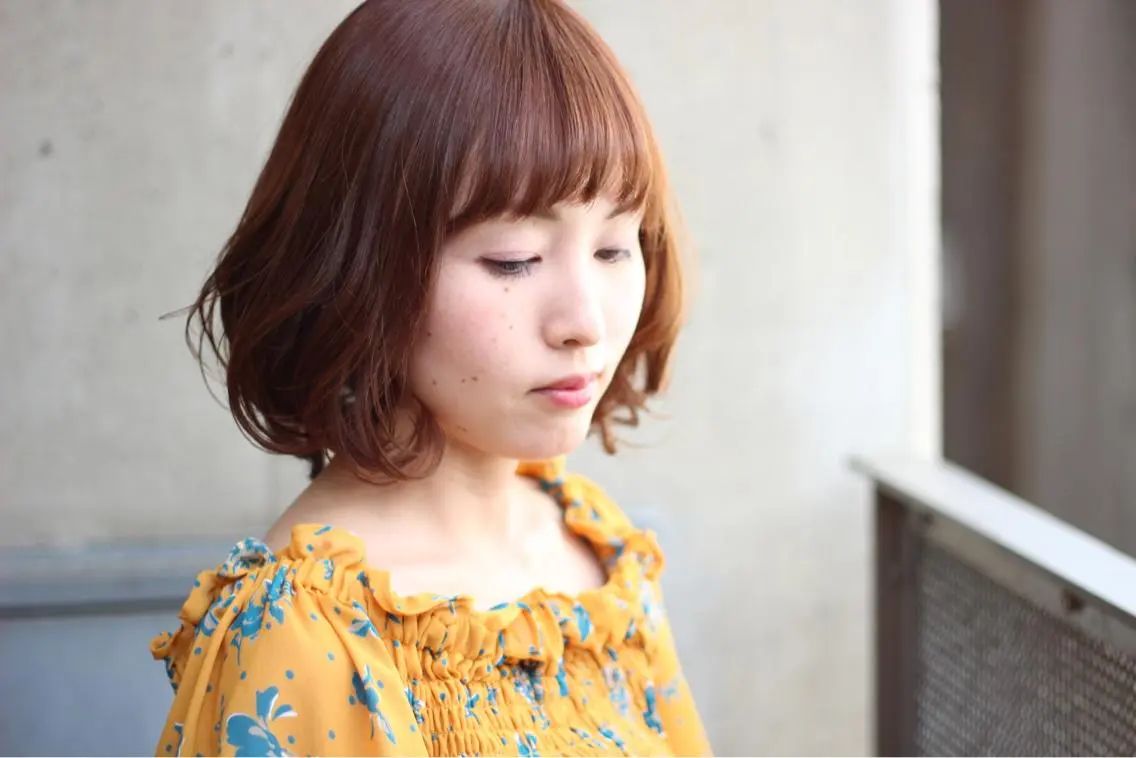 ミディアム カラー パーマ ヘアアレンジ 透明感カラー 成松 勇治のヘアスタイル