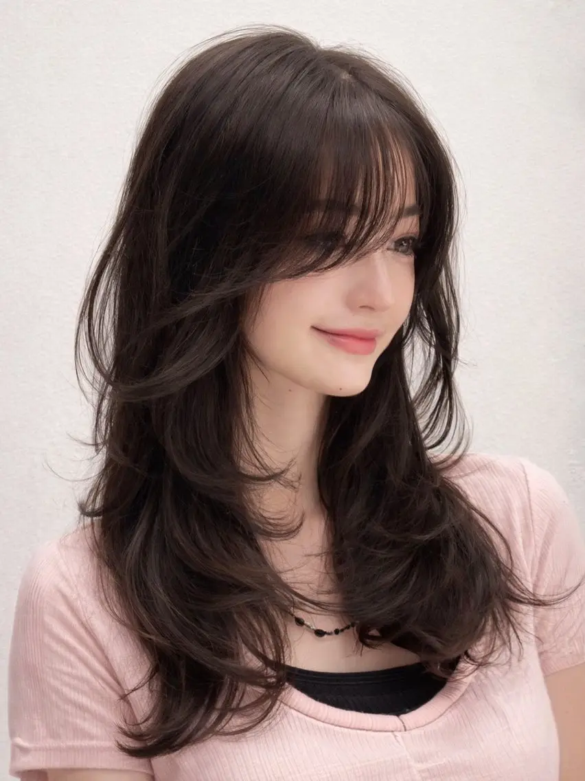 ロング カラー ヘアアレンジ ロングレイヤー ブラウンカラー レイヤーカット ロング ivybyCIEL 女性専用サロンのヘアスタイル