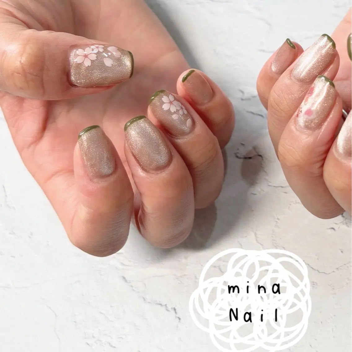 ネイル アートネイル 桜ネイル フレンチネイル マグネットネイル 持ち込み mina Nailのネイルデザイン