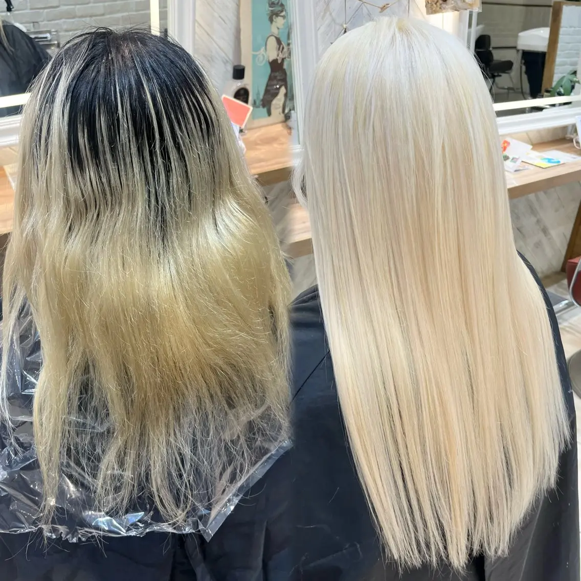 ロング エクステ 髪質改善 ロング ヘアカラー ハイトーンカラー シールエクステのヘアスタイル