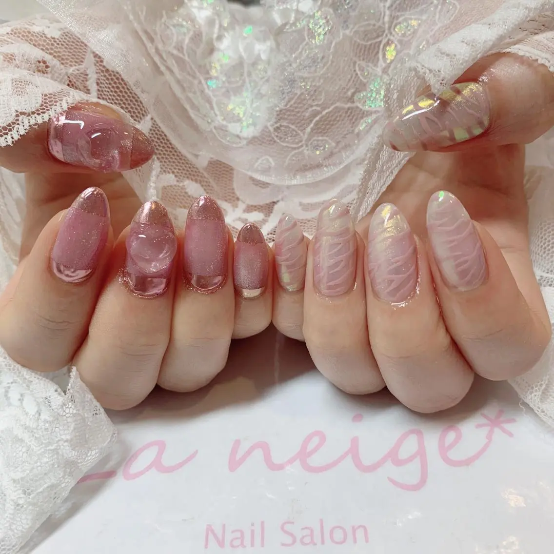 ネイル ハート ハンドネイル La neige* yuki 🐩🌙のネイルデザイン