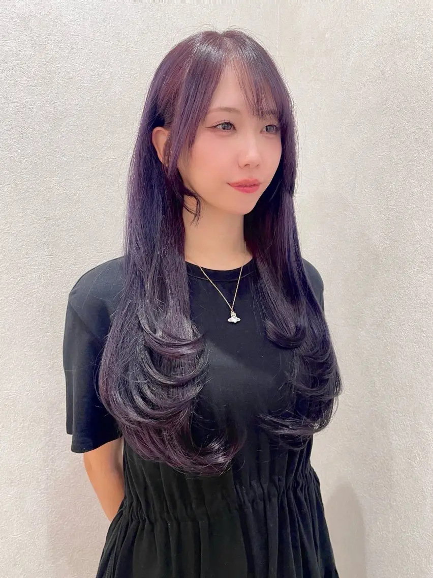 ロング パープルカラー レイヤーカット ヘアカラー トリートメント 髪質改善/レイヤー 本田拓也のヘアスタイル