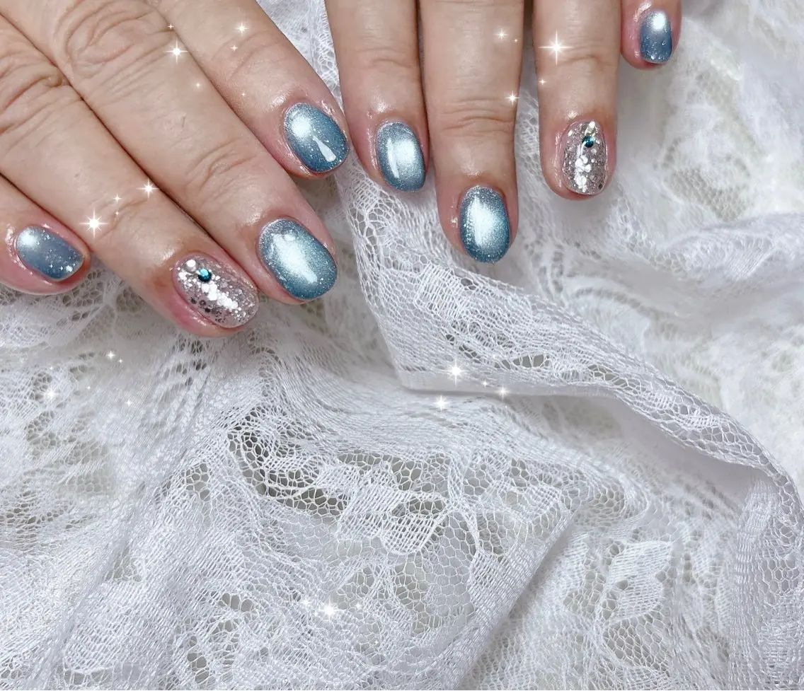 ネイル ブルー マグネットネイル ハンドネイル FLARE NAIL フレアネイルのネイルデザイン