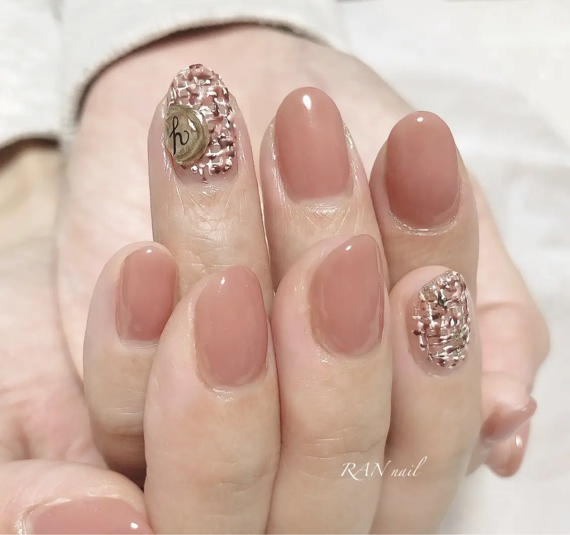 ネイル ニュアンスネイル ピンク ツイードネイル 冬ネイル RAN nailのネイルデザイン