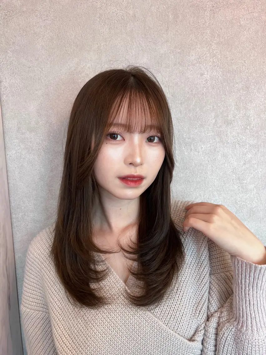 セミロング レイヤーカット ワンホンレイヤー カット ヘアカラー トリートメント 🎀しゅな/韓国 レイヤー/透明感♡のヘアスタイル